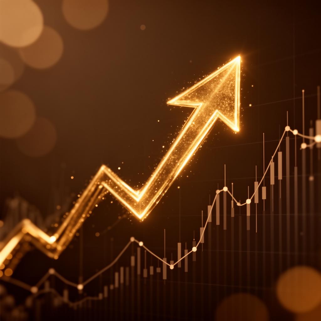 Golden upward arrow rising over a financial chart — your credit score on the climb
