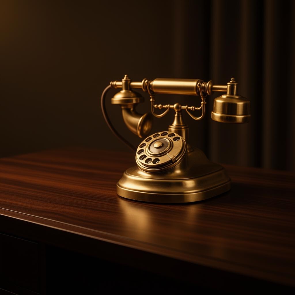 Vintage brass telephone on a walnut desk — reach out to the 91paisa team
